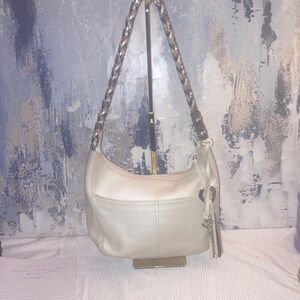 Genuine  Brighton Leather Barbados Pearly”Zinc”Cream Hobo Bag with Braided Strap
